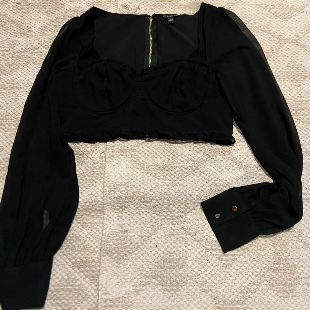 Guess Black Long Sleeve Crop Blouse
